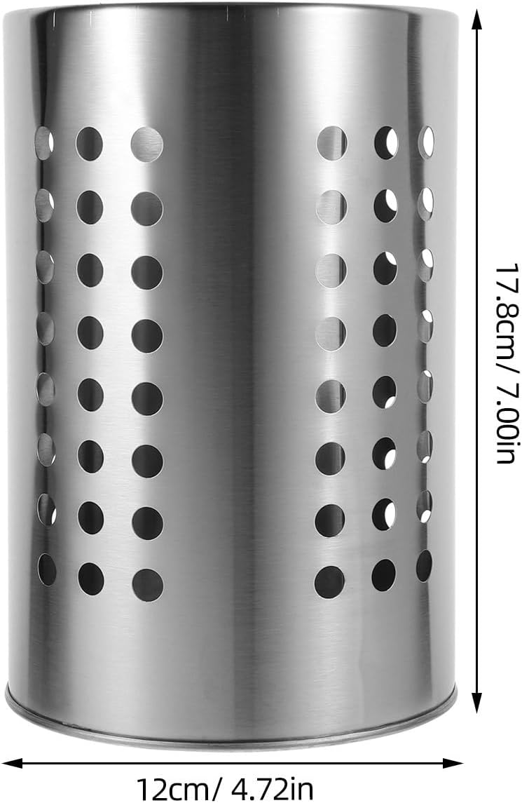 ULTECHNOVO Stainless Steel Cutlery Holder Self-Draining Kitchen Utensil Holder for Chopsticks Spoons and Forks 7.00 X 4.72 X 4.72 in Countertop Drying Rack with Drain Holes