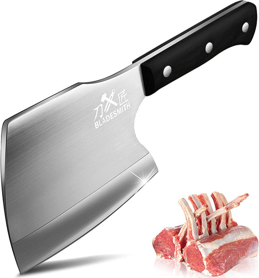 BLADESMITH Bone Cleaver Knife, Full Tang, Heavy Duty use, for Big Bones and frozen meat, Axe Blade Shape, 2lbs -7mm