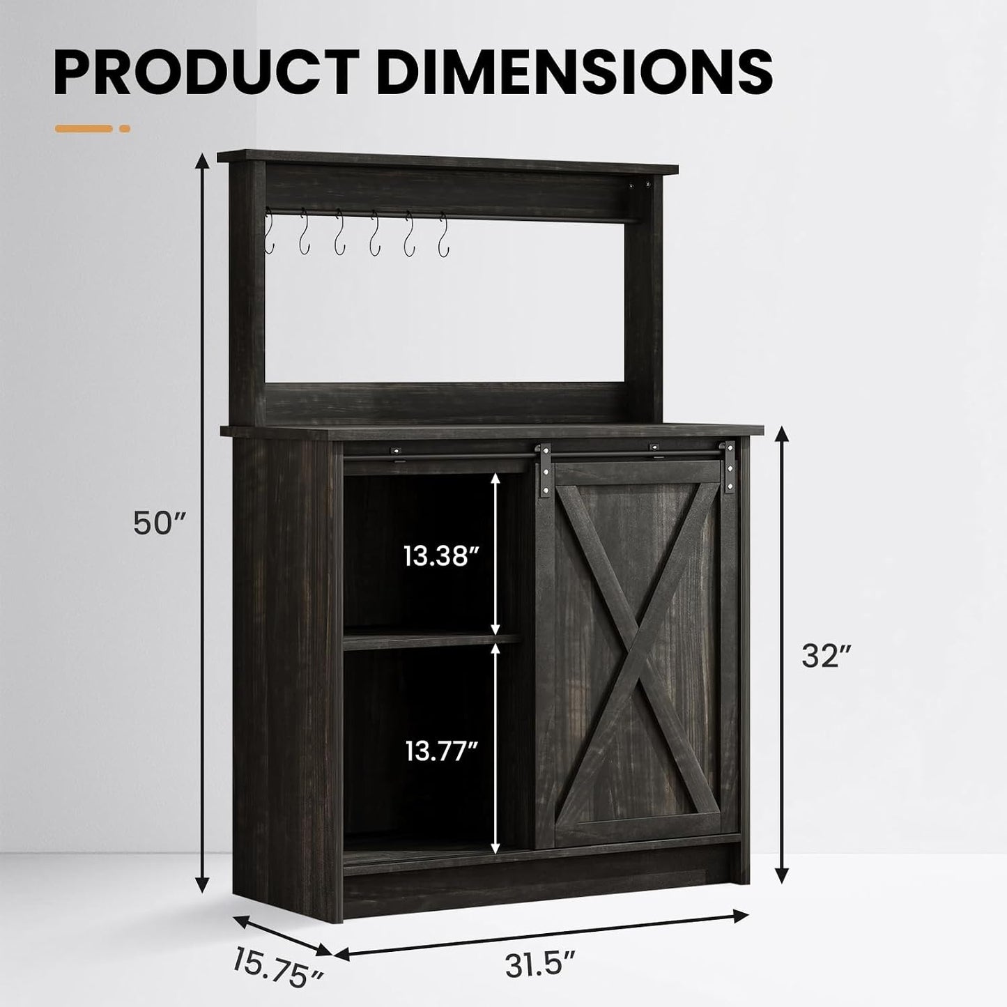 4ever2buy Farmhouse Coffee Bar Cabinet with Sliding Barn Door, 31.5", Dark Oak