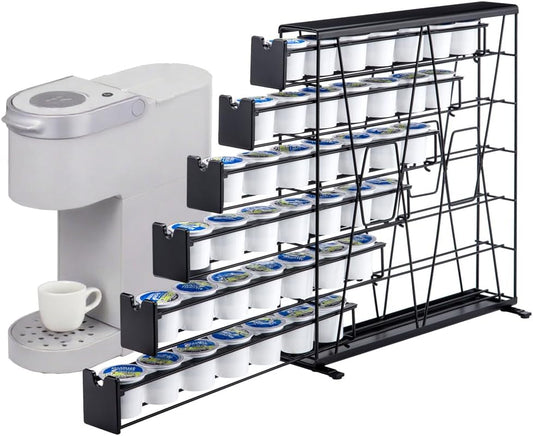 FlagShip 6-Tier Coffee Pod Holder for K Cup - 42 Capsule Max Capacity Metal Rack, Ultra-Efficient Corner Storage Space