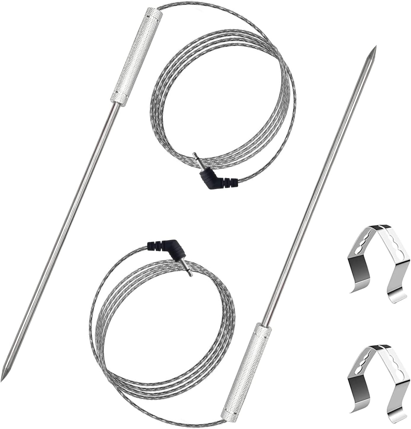 Meat Probe Replacement for Thermopro Thermometer TP04 TP06 etc, 2.5mm Plug | With 2 Clips, Steel Mesh Cable, Non-Slip Grip, Temp Range 32°F-572°F, 304 Stainless Steel, Plug &amp; Play, Waterproof Probe Tip