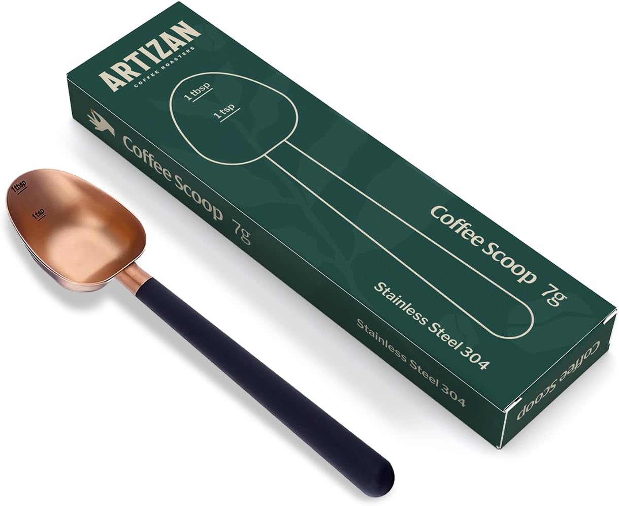 Artizan Coffee 1 Tbsp Coffee Measuring Scoop, Rose Gold Stainless Steel Copper Scoop for Ground Coffee, Beans, Tea &amp; More - 7g, 17 cm Long Handle