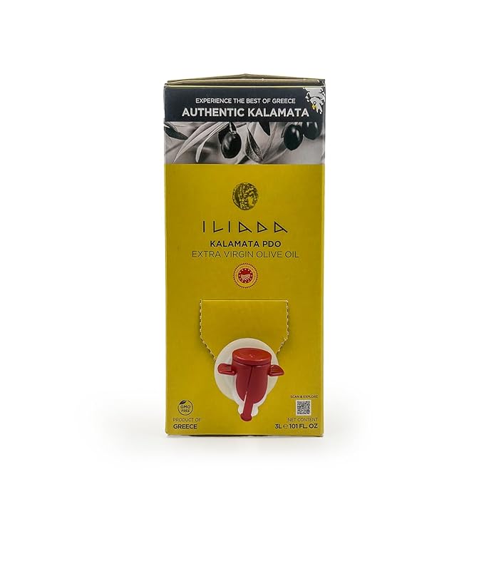 Iliada Kalamata PDO Extra Virgin Olive Oil Bag in a Box, 3Lt | Multi-Awarded | Single Region 100% Greek | Monovarietal Koroneiki | Cold Press | Polyphenol Rich | Chef's Favorite