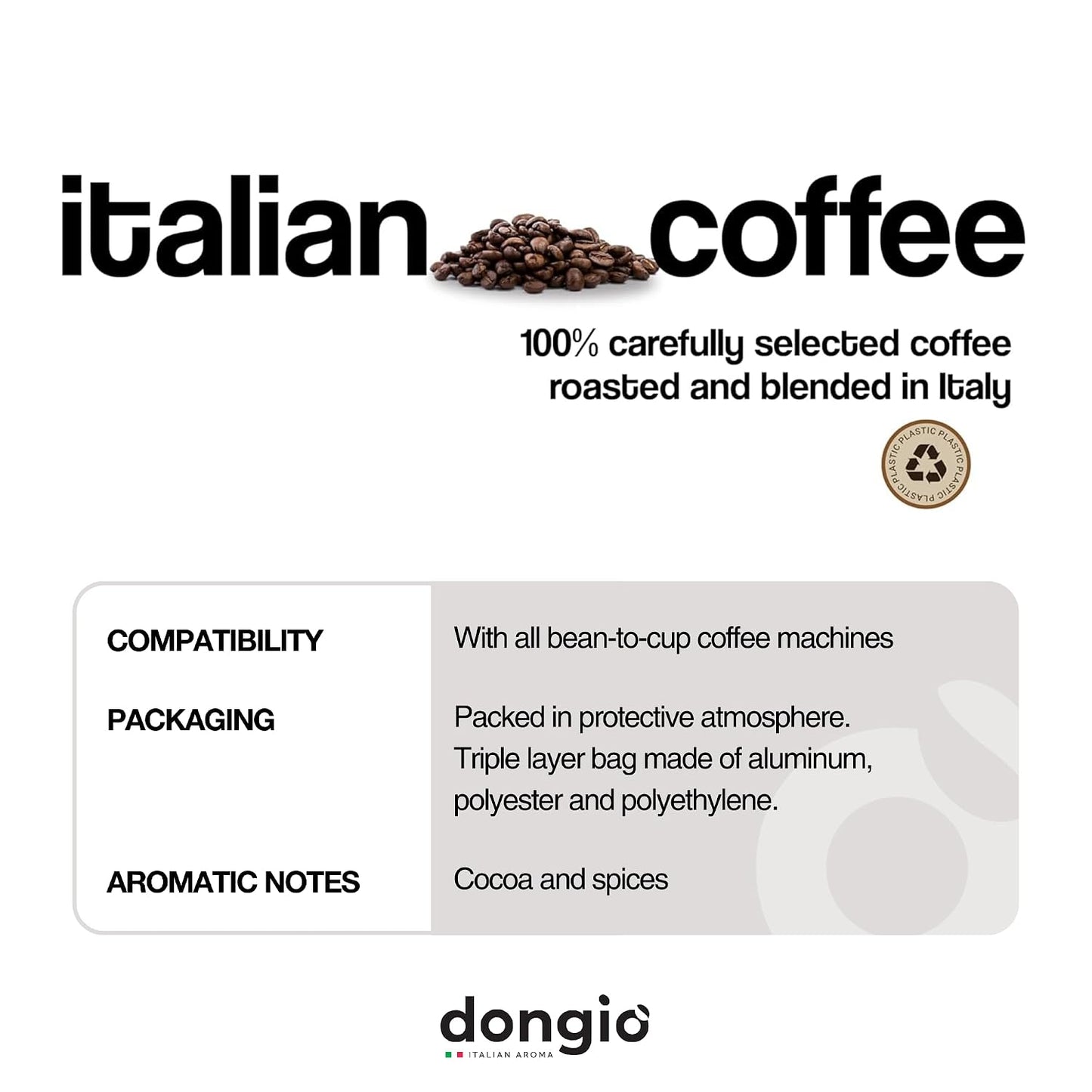 Dongio Caffe Venezia Blend Decaf Whole Bean Coffee, Medium-Dark Roast, 2.2 lb Bag, Roasted in Italy, CO2 Naturally Decaffeinated Italian Coffee Beans with Cocoa &amp; Spice Notes