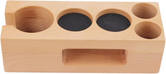Tamping Station, Tamper Station, Wooden Coffee Portafilter Holder, 5 Hole, With Mat, for Cafes, Home, Kitchens