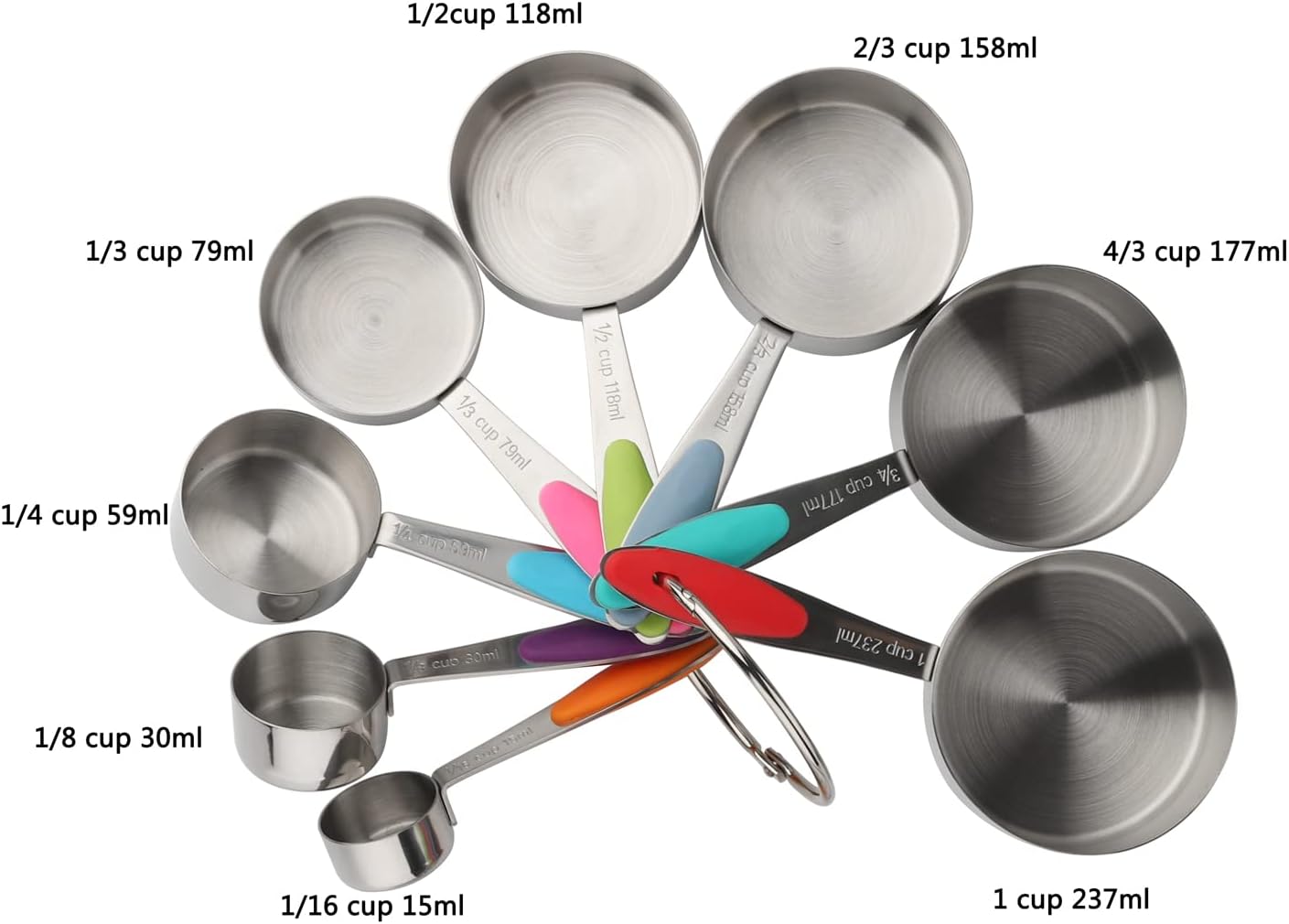 Measuring Cups Set of 8 Stainless Steel Stackable Nesting Measuring Cups | for Dry and Liquid Ingredients