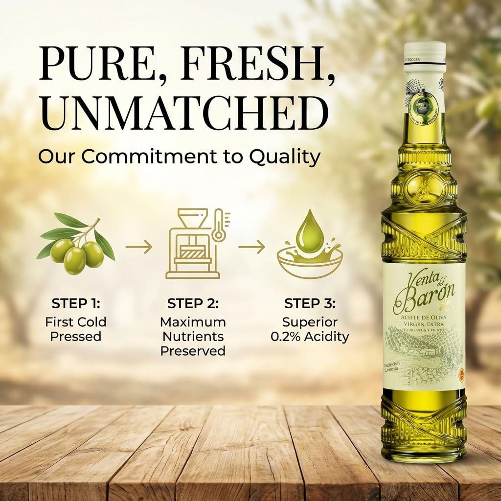 Venta del Barón - Voted The World's Best Olive Oil - Extra Virgin Cold Pressed - High in Polyphenols - 16.9 fl oz (500ml)