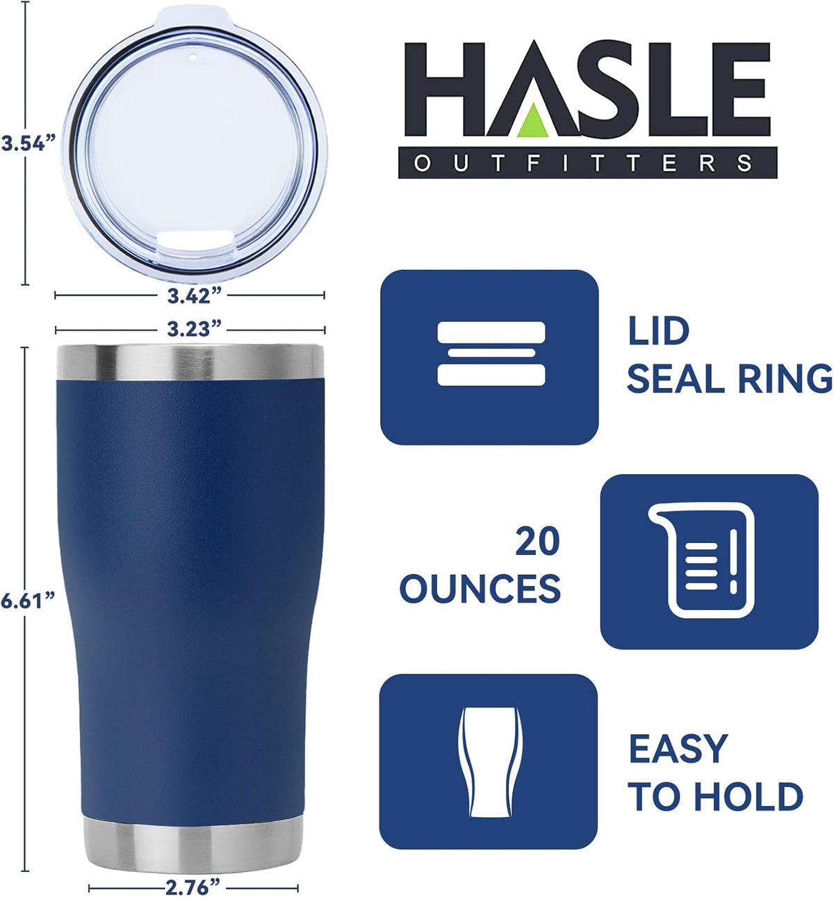 HASLE OUTFITTERS 20 oz Tumbler Bulk, Stainless Steel Tumblers with Lid, Vacuum Insulated Tumbler, Double Wall Powder Coated Cup, coffee mugs, Navy Blue, 1 Pack