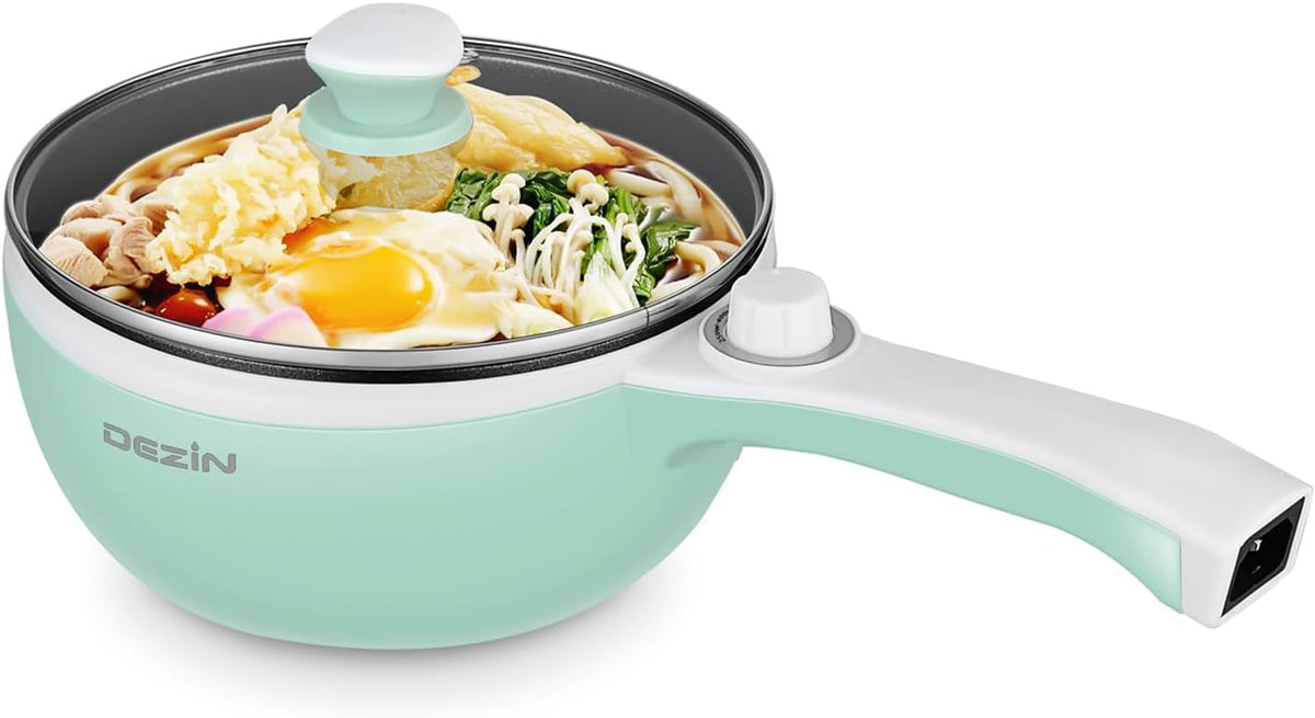Dezin Hot Pot Electric Upgraded, Non-Stick Sauté Pan, Rapid Noodles Electric Pot, 1.5L Mini Portable Hot Pot for Steak, Egg, Fried Rice, Ramen, Oatmeal, Soup with Power Adjustment