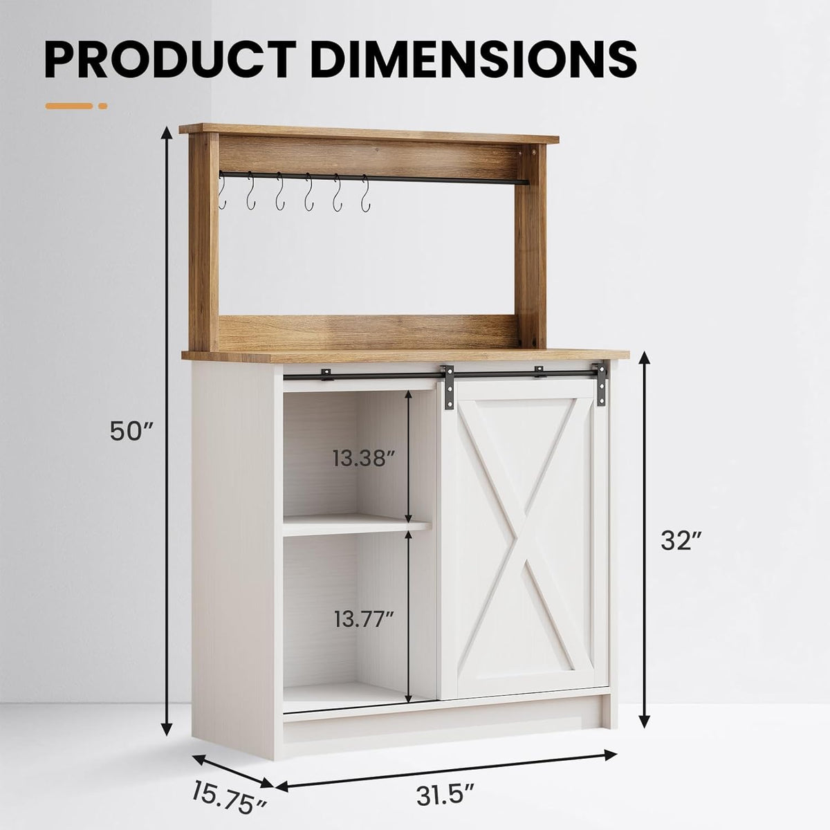 4ever2buy 31" Farmhouse Coffee Bar Cabinet with Storage Hutch