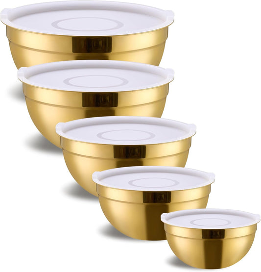 Gold Mixing Bowls With Airtight Lids,Stainless Steel Bowl,Salad Bowls 5 Piece Colorful Nesting Bowl Gold Kitchen
