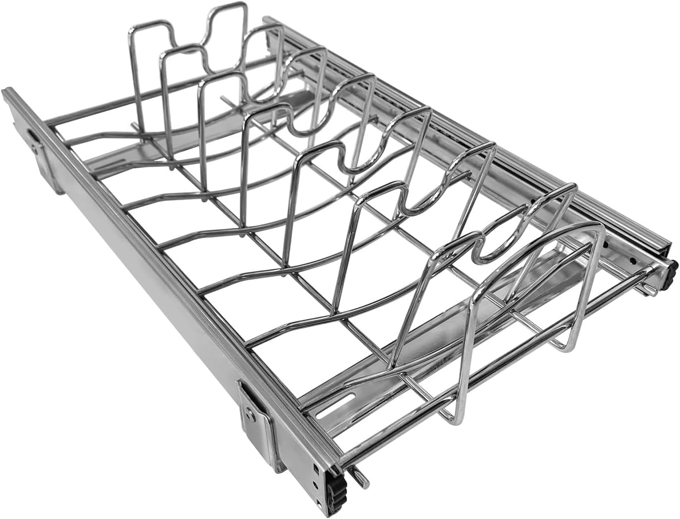 Slide Out Pan and Pot Lid Organizer For Under Cabinet, Wire Dividers Kitchen Pull Out Pot Lid Rack Organization And Storage, Full-Extension Rail, 12" W X 20" D