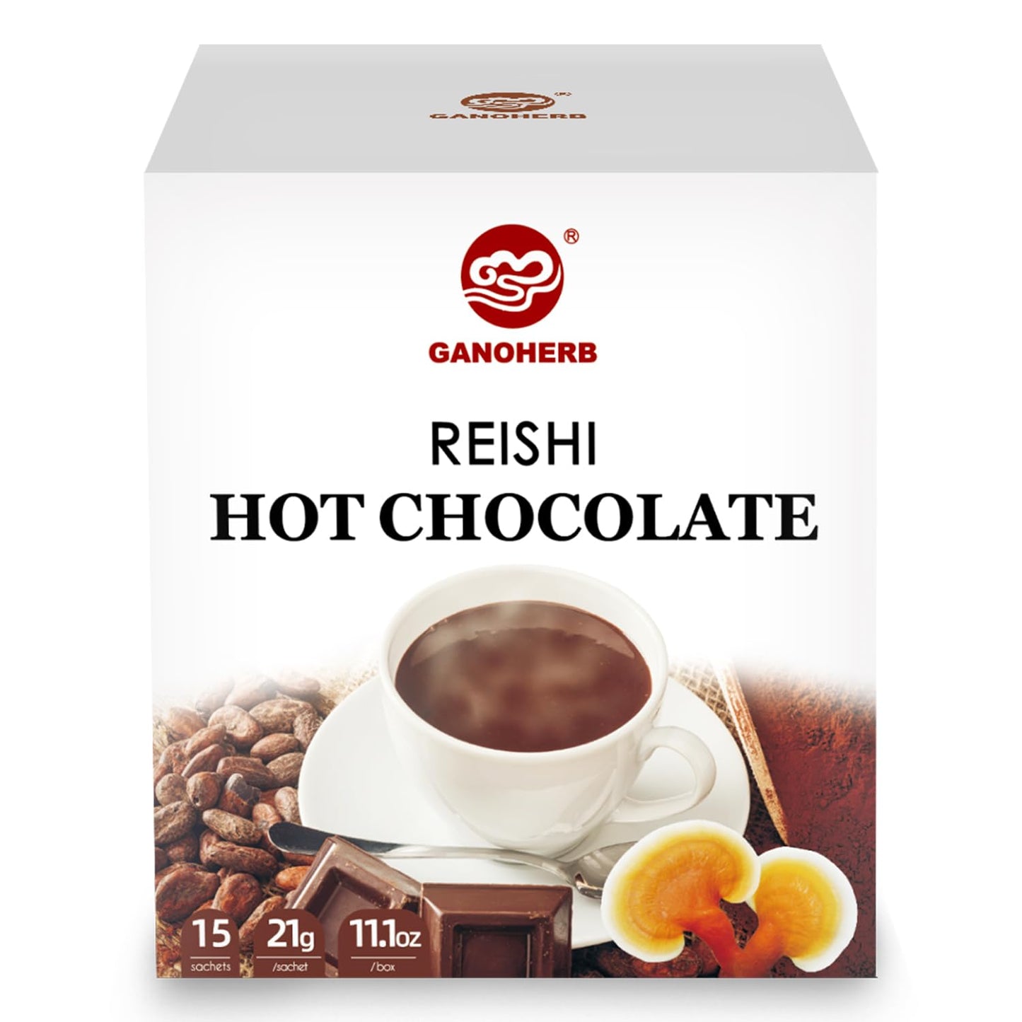 Mushroom Hot Chocolate Mix with Reishi, Mushroom Coffee Alternative Hot Cacao Powder for Energy, Mood and Immune System, Vegan Mushroom Supplement, 15 Servings, 11.1 Ounce