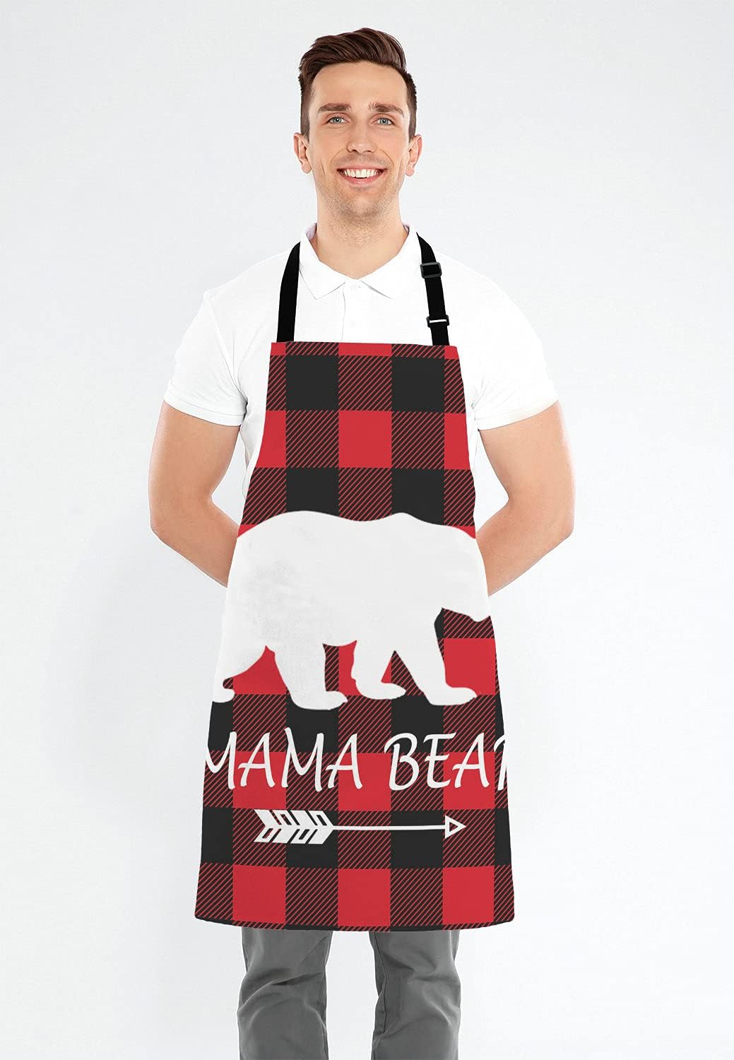 Mama Bear Kitchen Cooking BBQ Chef Apron,Buffalo Plaid Apron for Men, Women - Dad Presents, Presents for Men - Birthday, Mothers Day Presents for Mom, Wife, Husband, Brother, Friends