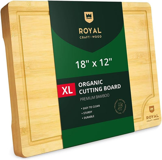 ROYAL CRAFT WOOD Extra Large Cutting Boards for Kitchen Meal Prep & Serving-Bamboo Wood Cutting Board with Deep Juice Groove