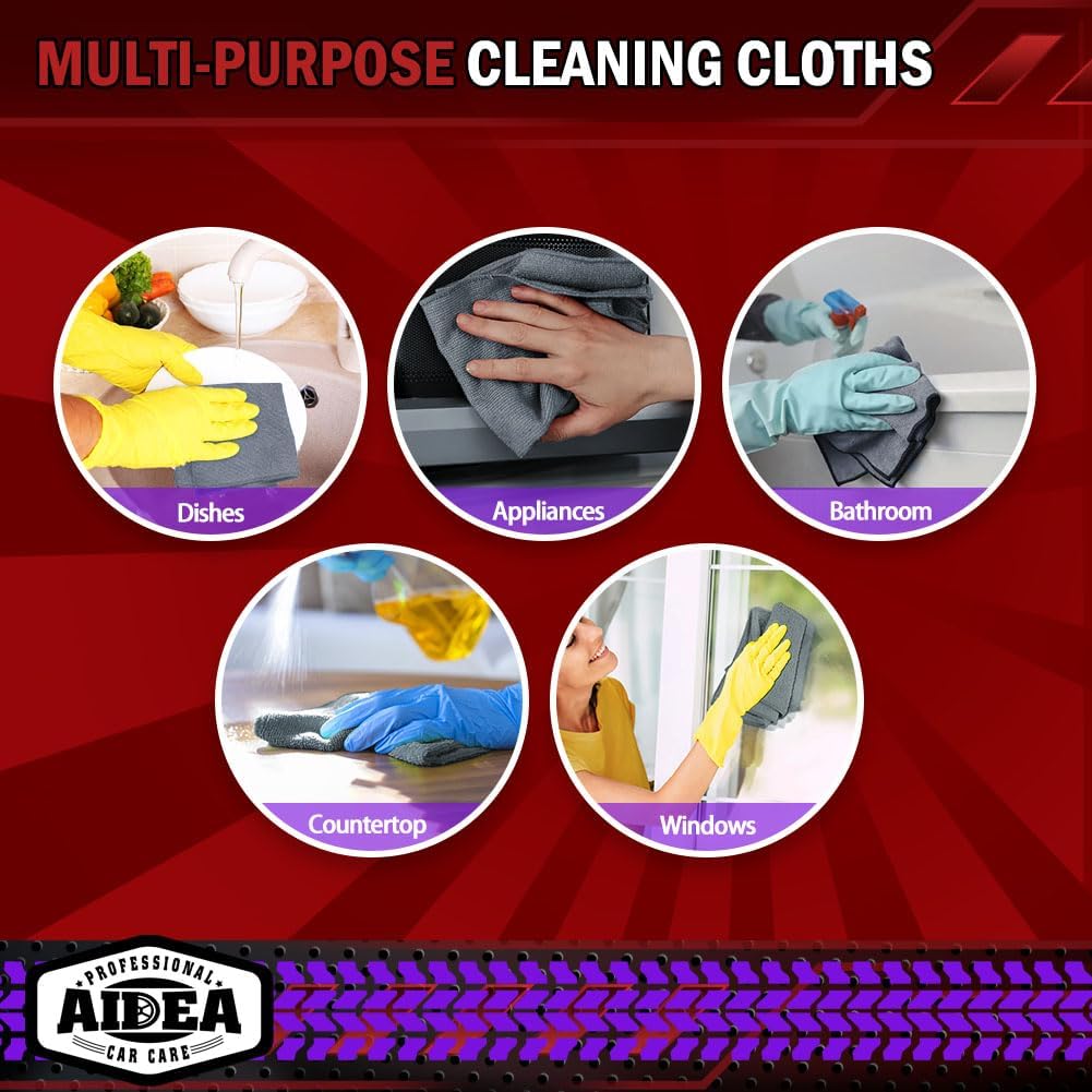 AIDEA Microfiber Cleaning Cloth Grey 10PK, Microfiber Towels 12"×12"