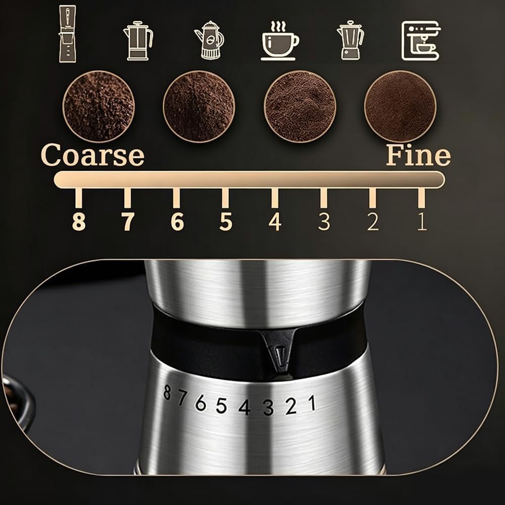 Precision Manual Coffee Grinder for Home Use, 8 Adjustable Coarseness Setting,with Ceramic Universal for Travel Camping