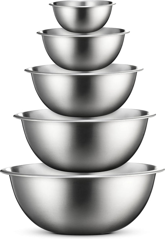Stainless Steel Mixing Bowl Set, Nesting Bowls for Kitchen Baking, Cooking, Prepping, Kitchen Food Storage Organizers, No