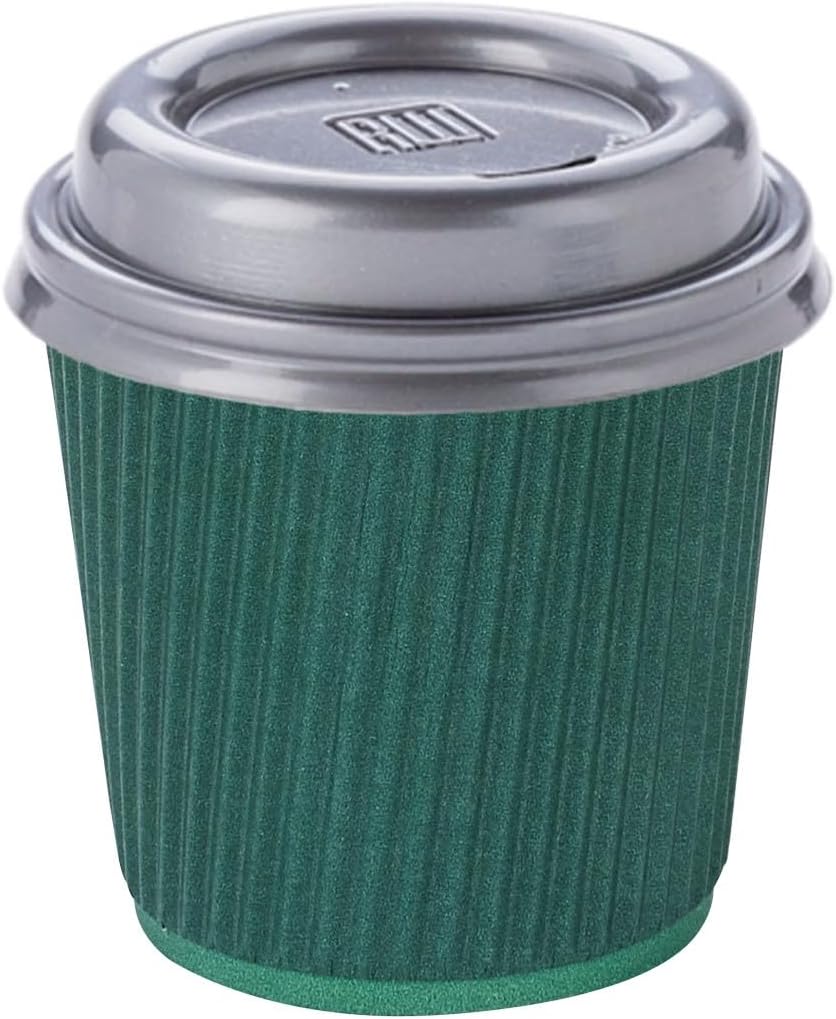 Restaurantware Ripple Wall Coffee Cups 500 Count 4 Ounce Insulated Forest Green Paper Cups, Rolled Rim Spill-Resistant Disposable Paper Non-Slip for Coffee, Beverages