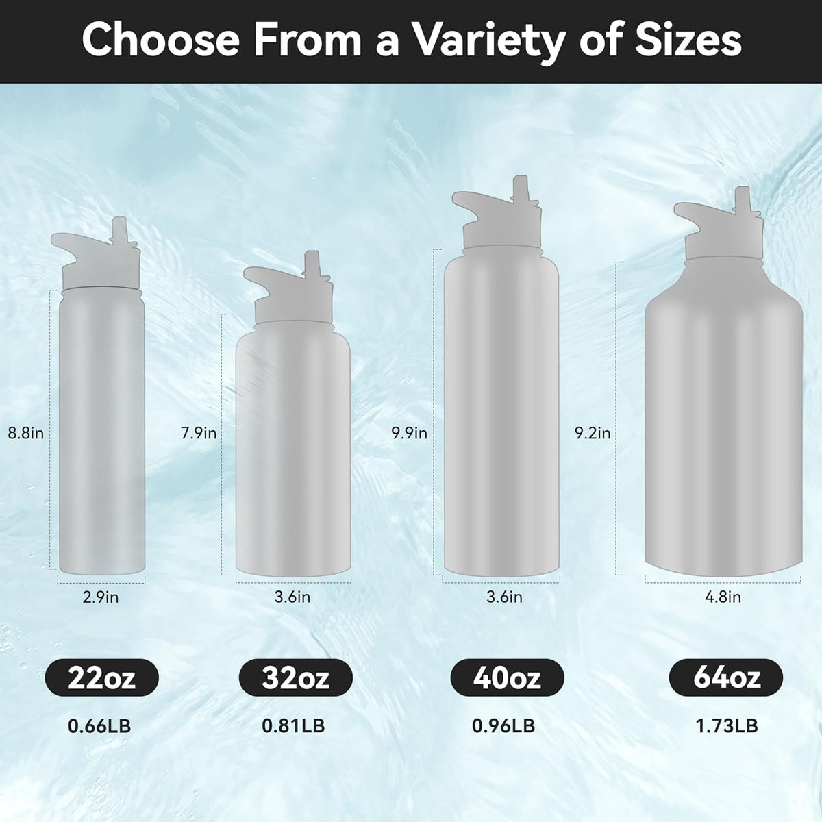 HASLE OUTFITTERS Insulated Water Bottle 22 oz Double Wall Stainless Steel Water Bottle Wide Mouth with Straw Lid & Spout Lid Keeps Cold or Hot(Blue Black Gradient,1)