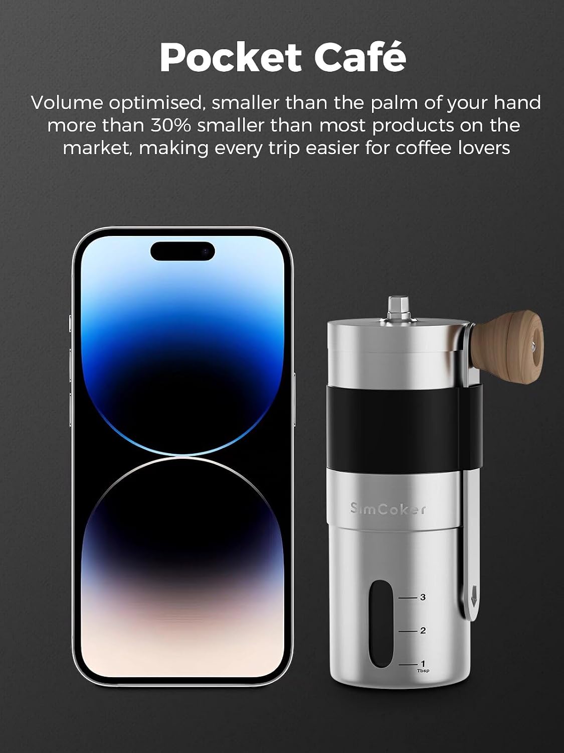 Manual Coffee Grinder, Portable Burr Mill | 304 Stainless Steel, Ceramic Burr, 20g Capacity, Adjustable Grind, For Home, Office, Travel and Camping