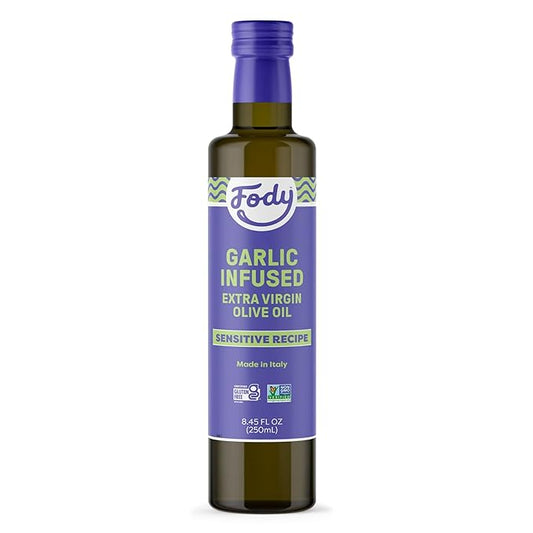 Fody Foods Garlic Infused Extra Virgin Olive Oil, 8.45 Oz, Low FODMAP Certified, Gut & IBS Friendly, Cold-Pressed, Vegan,
