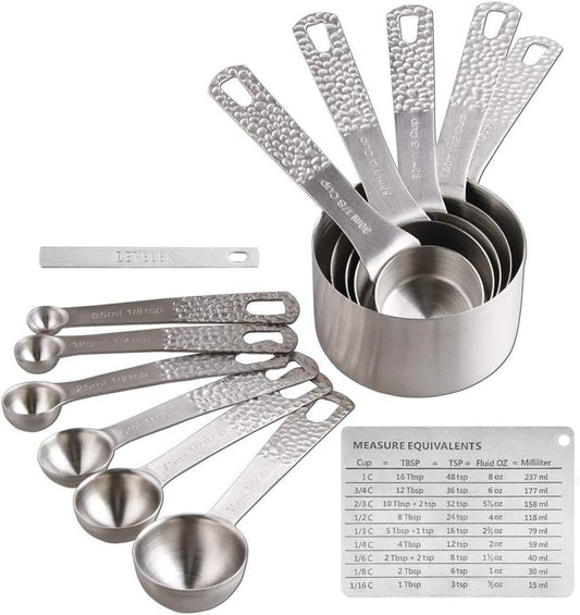Measuring Cups and Spoons Set 13, 18/8 Stainless Steel Measuring Cups and Spoons Set for Baking and Kitchen, Metal Measuring