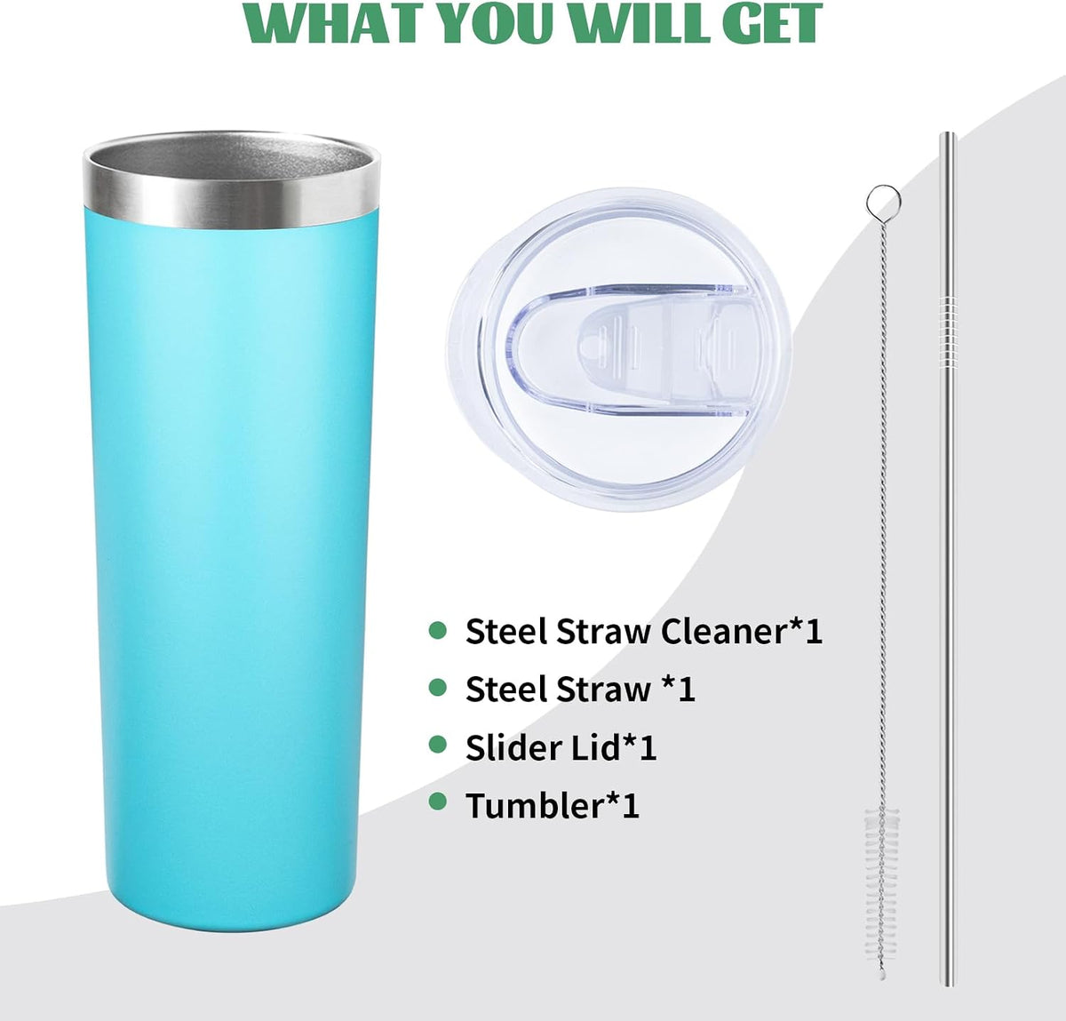 20 oz Skinny Tumbler with Lid and Straw,Stainless Steel Vacuum Insulated Tumbler Cup Double Wall Leak-proof Coffee Mug,Travel Thermal Water Tumbler for Home,Office,Outdoor (Baby blue,1)