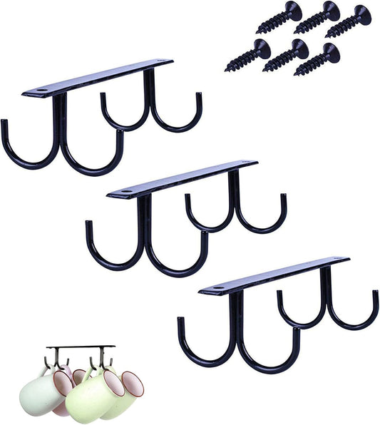Mug Rack Under Cabinet 12 Mug Hooks Coffee Cup Holder Under Shelf Display Hanging Cups Organizer Hanger for Bar Kitchen