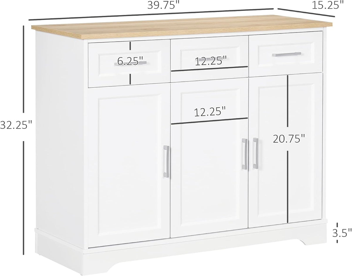 HOMCOM Sideboard Buffet Cabinet with 3 Storage Drawers White