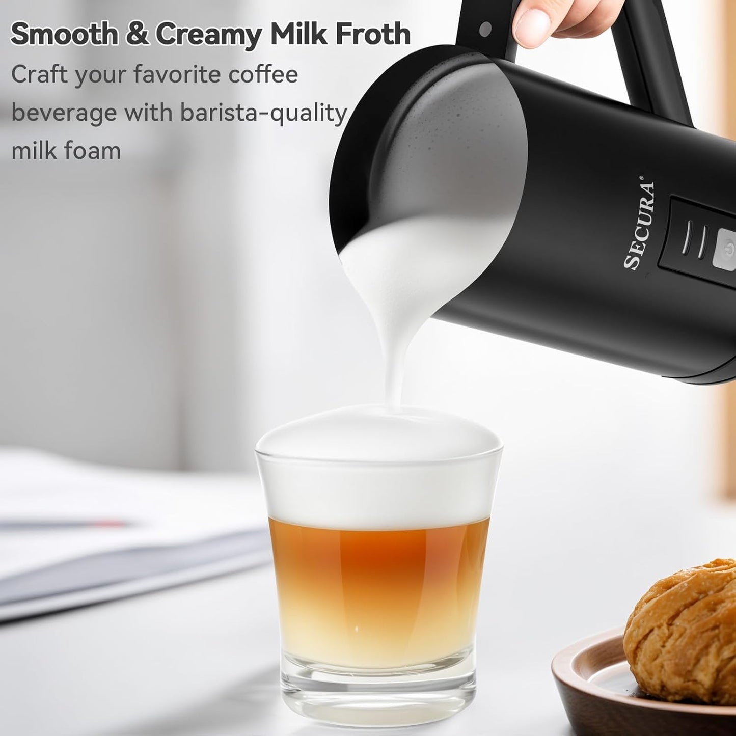 Secura Milk Frother, 8.4oz Automatic Hot/Cold Foam Maker, Black