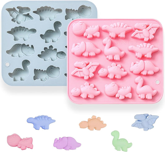 Dinosaur Silicone Molds, 12-Cavity Different Shape Dinosaur Chocolate Molds for Make Chocolate, Candy, Jelly, Ice Cube, Dog