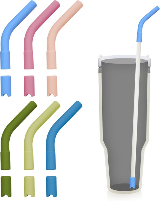 12 Pcs Silicone Straw Tips with Bottom Sleeve Reusable Silicone Tips for Metal Straws Food Grade Rubber Straw Tips Flex