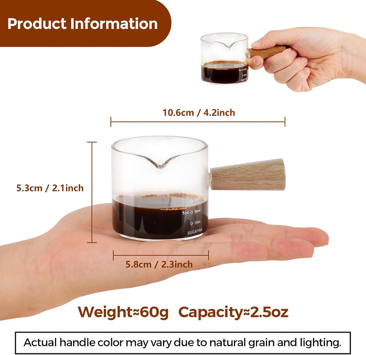 YARRAMATE 2.5oz Glass Espresso Shot Cup with V-Spout &amp; Handle | Borosilicate Glass, Precision Pouring, Heat Insulated Grip, Dual-Scale Accuracy, Easy to Rinse Clean