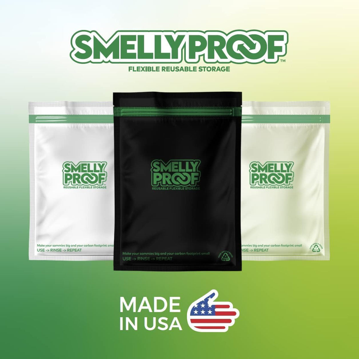 Reusable Food Storage Bags Designed & MFG by Smelly Proof, USA MADE, Dishwasher-Safe, Easy-To-Clean, PEVA & BPA FREE, Clear FLAT Large 3-mil Thick, 8.5" x 10", Quart Size Bags, 15-Bags