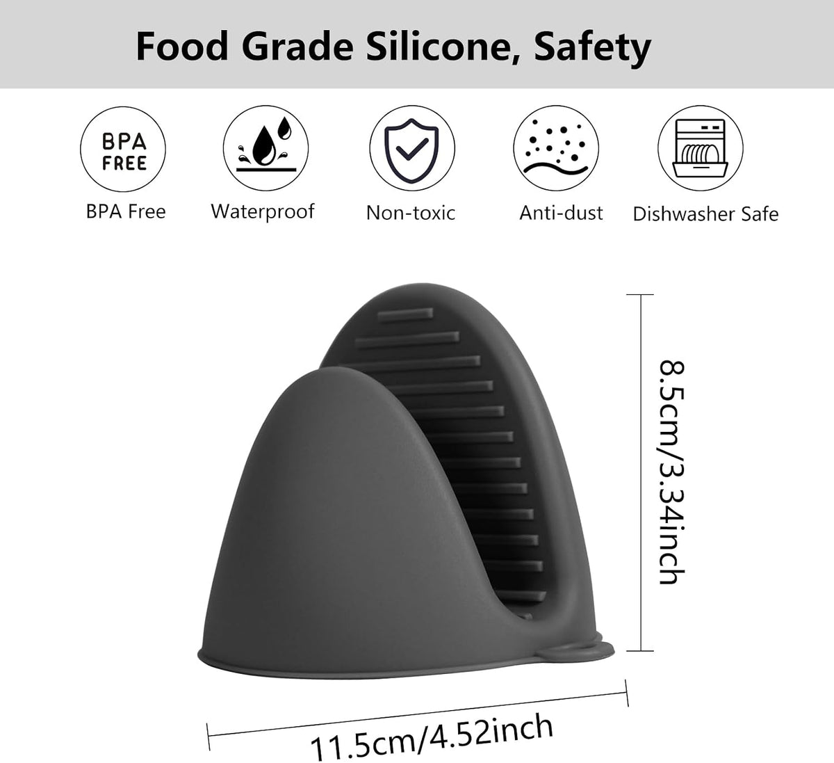 6 Pack Mini Oven Mitts Silicone Pot Holders Heat Resistan for Kitchen, Small Silicone Oven Gloves Kitchen Mittens Air Fryer Mitts Mini Hot Pot Pinch Grip for Baking &amp; Grilling, Dark Grey