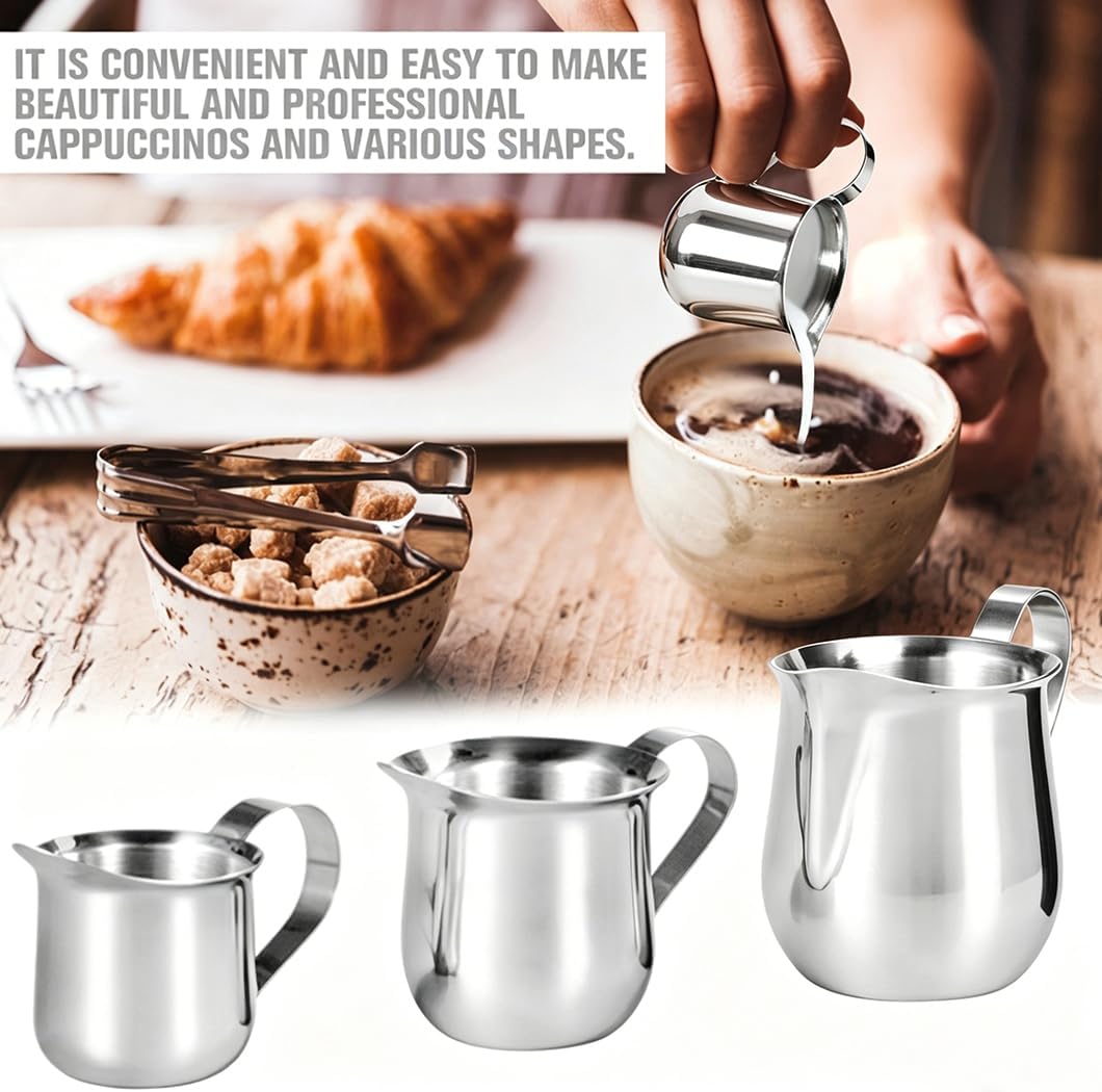 Rolin Roly 2Pcs 1.5 oz Milk Frothing Pitcher Stainless Steel Small Bell-Shaped Creamer Mini Coffee Jug for Barista Cappuccino Espresso Cups Latte Art Pitcher