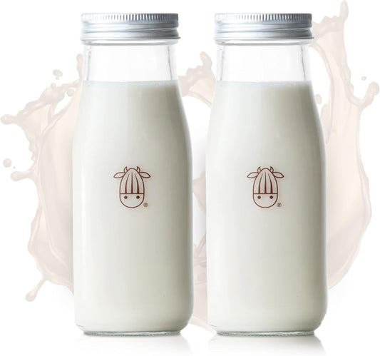 Almond Cow 300ml Glass Jar with Rust-Resistant Aluminum Cap - Reusable, Eco-Friendly Storage for Plant-Based Milk, Creamers,