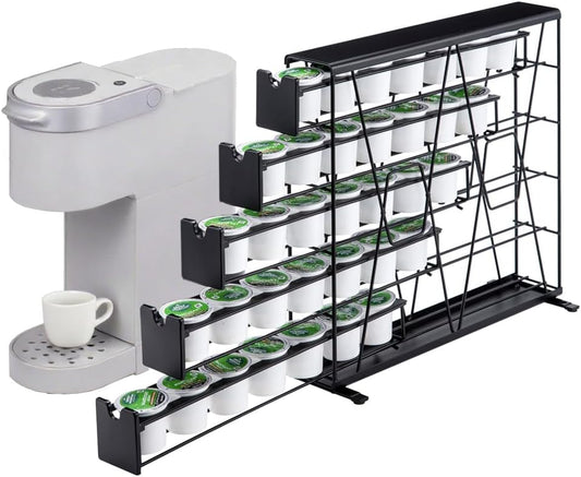 FlagShip 5-Tier Corner Coffee Pod Organizer for K Cup - 35 Capsules Metal Storage, Space-Saving Kitchen Countertop Rack Wall