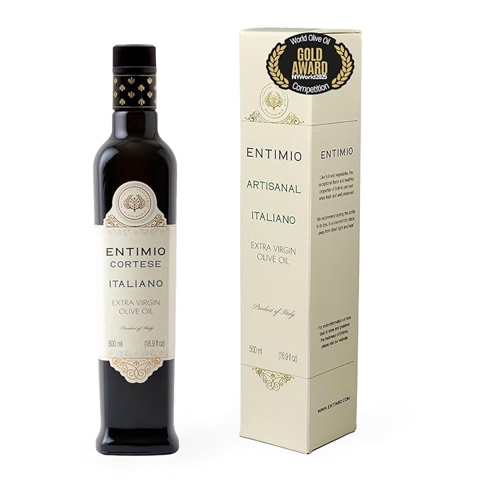 Entimio Cortese Organic Italian Extra Virgin Olive Oil from Italy, 700+ mg/kg High in Polyphenols, 2025 Gold Winner, Tuscany Early Harvest evoo, Cold Extracted, Lab Tested - 16.9 fl oz