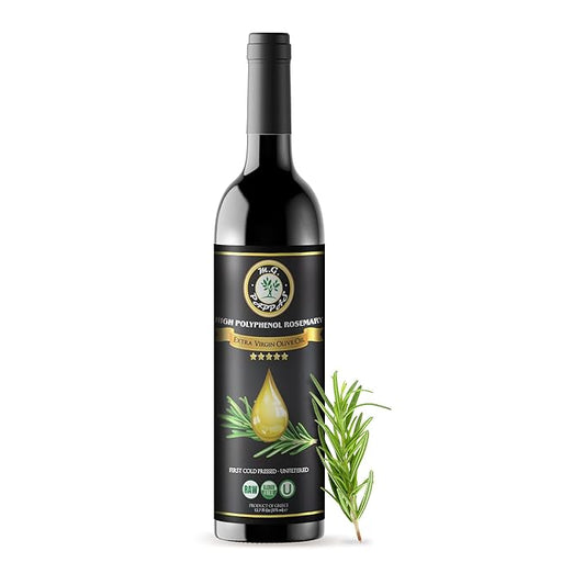 M.G. PAPPAS Rosemary Infused Olive Oil - High Polyphenol Rich Extra Virgin Olive Oil Unfiltered - Over 500mg/Kg - Cold