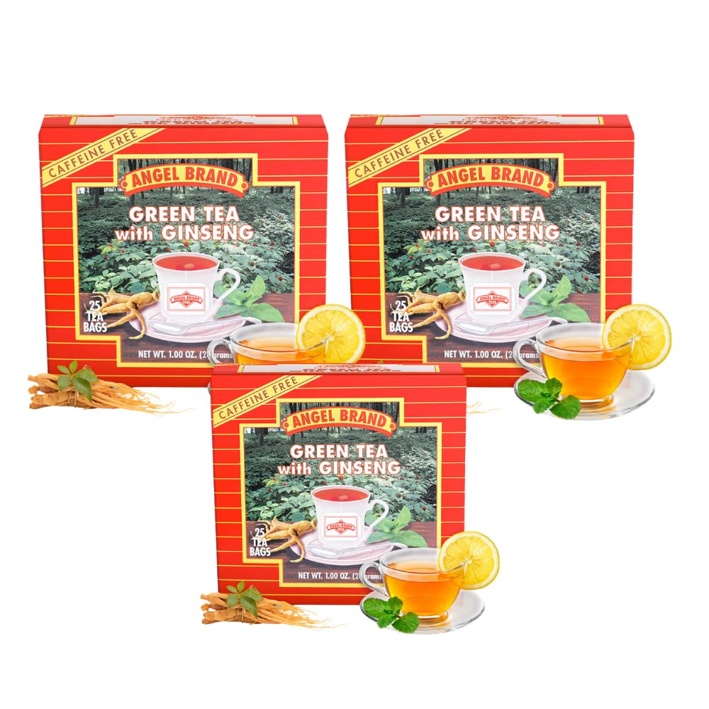Green Tea with Ginseng Bags | 25 Count | 3 Pack | Smooth Balanced Taste | Green Tea &amp; Ginseng Blend