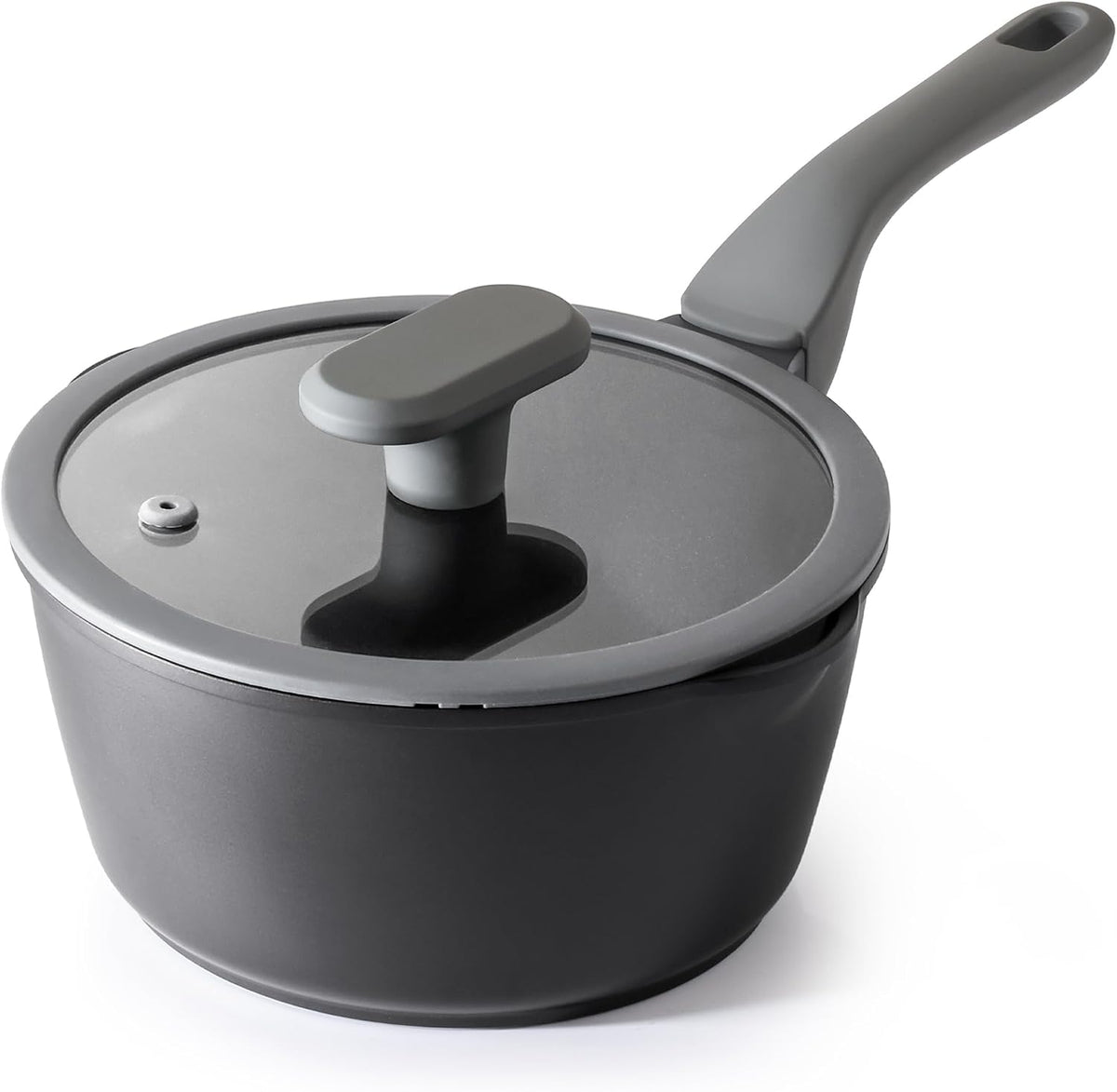 PRICUSIS Nonstick Saucepan with Lid, 2 Quart Non Toxic Pot with Pour Spouts, Full Coated, 100% Dishwasher Safe, Induction Compatible & Oven Safe, PTFE & PFOA Free, Black Sesame