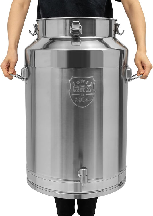 Stainless Steel Milk Bucket With Faucet, Large Liquid Container Storage,Stainless Steel Milk Can With Sealing Lid and Carry