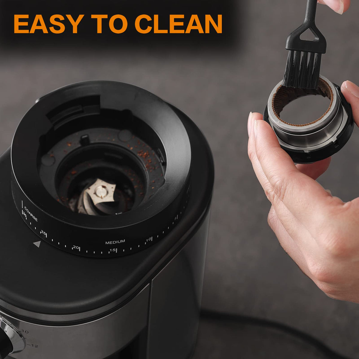 Ollygrin Burr Coffee Grinder, Electric Conical Coffee Bean Grinder With 30 Adjustable Grind Settings For 2-12 Cups, Sliv