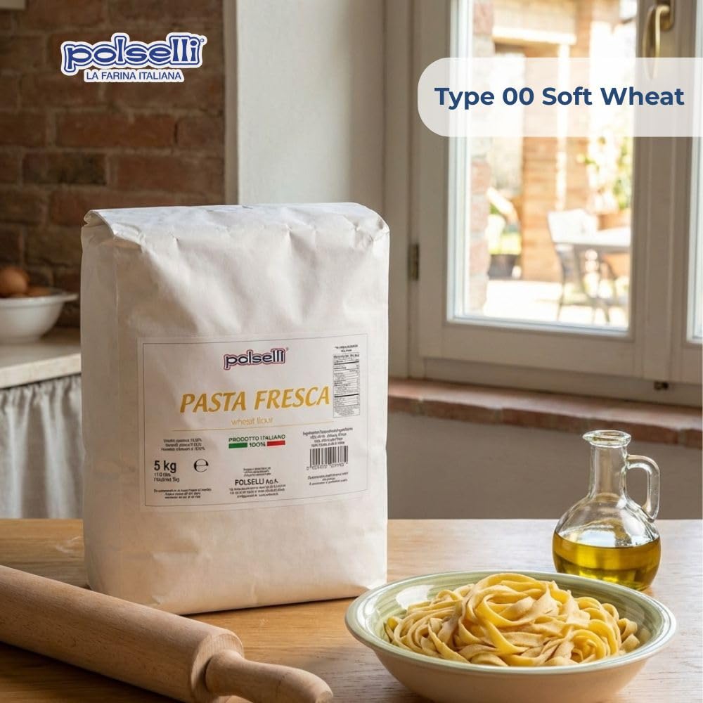 POLSELLI Fresh Pasta Flour, Tipo 00, 100% Soft Wheat Flour, 5 kg (11 lbs)