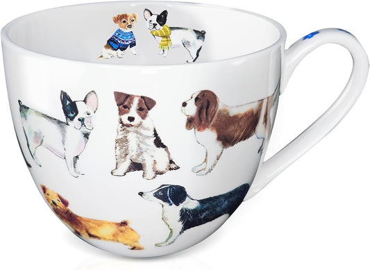 Cute Dog Mugs for Daily Coffee and Tea, Premium 20 oz Bone China Coffee Tea Hug Mug, Perfect Holiday and Birthday Gift for