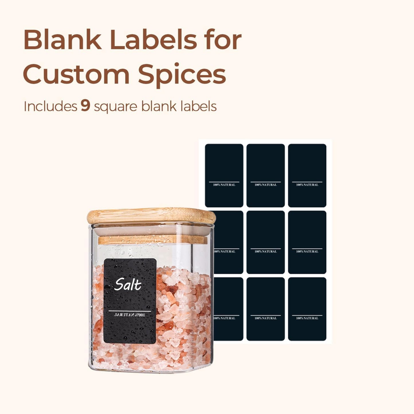ComSaf Glass Spice Jars 8oz Set of 6, Seasoning Containers with 9 Labels
