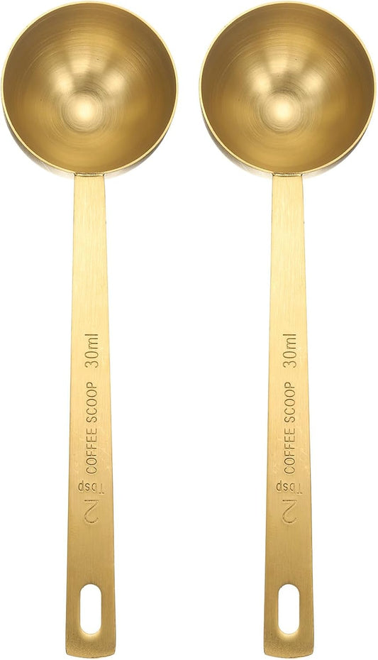 HARFINGTON 2pcs Coffee Scoop Spoon 2tbsp (6tsp, 30ml) 304 Stainless Steel Long Handle Teaspoon/Tablespoon Measuring Spoons