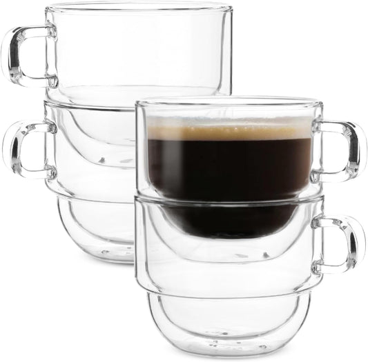 BTaT- Stackable Insulated Coffee Mugs, 4 Pack 12 oz(350 ml), Ideal for Hot and Cold Drinks, Stackable Cappuccino Cups,